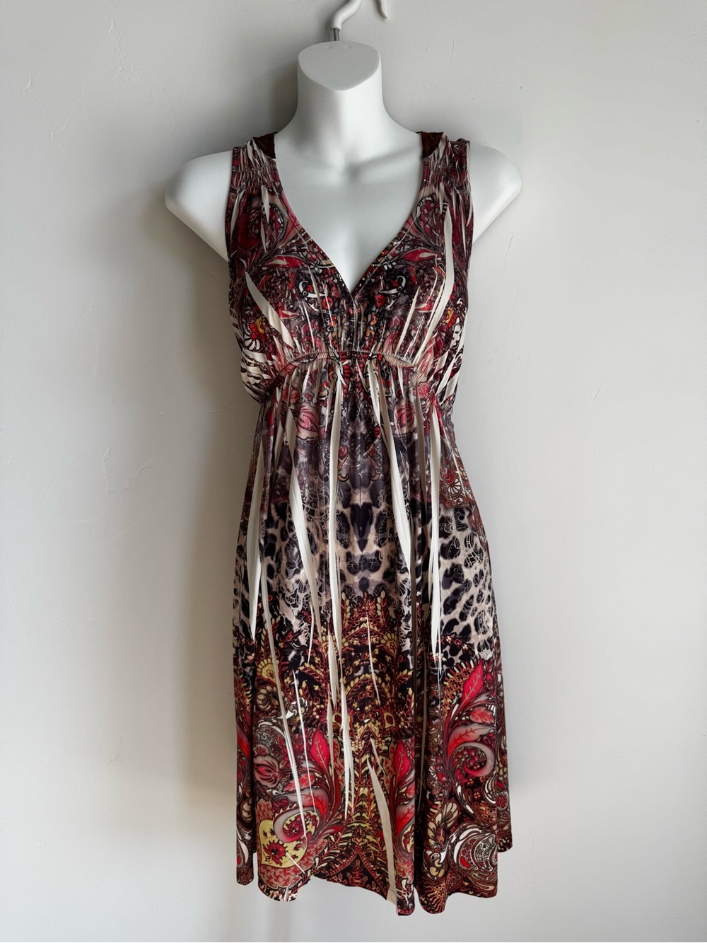live and let live Red Paisley & Leopard Empire Midi Dress